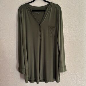 Soft Surroundings Tunic Womens XXL Olive Green Basic Minimalist Stretch Buttons